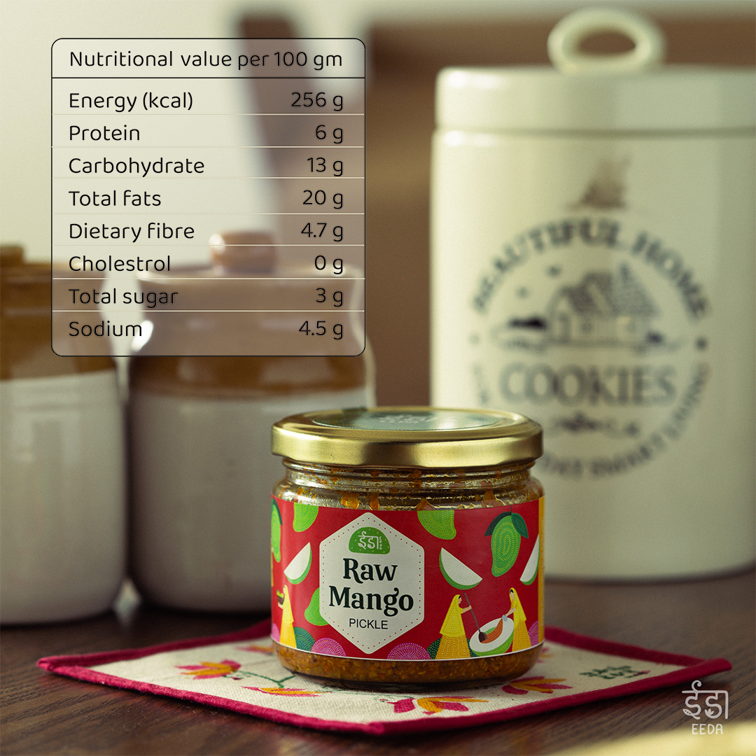 Kairi Achar (raw mango pickle) label and nutrition information